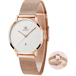 Damenuhr Edelstahl, Lässig Klein Armbanduhr Damen Wasserdicht, Moderne Analog Uhr Damen mit Mesh Armband, Ultradünne Damen Uhr mit Diamant Herz