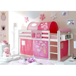 TICAA Hochbett Malte 90 x 200 cm Kiefer massiv weiß pink