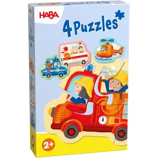 HABA 4 Erste Puzzles Einsatzfahrzeuge – Kinderpuzzle ab 2 Jahre | Leichter Puzzle-Einstieg für Kleinkinder mit 4 tollen Einsatzfahrzeugen aus stabiler Pappe.