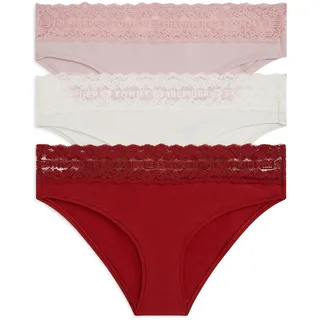 Bikinislip, Damen, Gr. M (38), 3 Stk., rot (bonita pink, ivory, schwarz magma), Webqualität, Obermaterial: 95% Baumwolle, 5% Elasthan, TOMMY HILFIGER UNDERWEAR, unifarben, körpernah, Unterhosen Bikinislip, Körpernahe Passform mit elastischem Spitzenbund