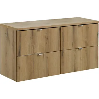 Badezimmerschrank 120 cm Eiche mit Platte und 4 Schubladen ohne Waschbecken