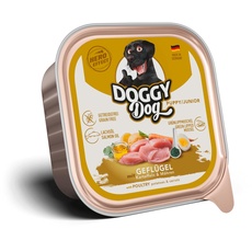DOGGY Dog Paté Geflügel Puppy/Junior, 10 x 150 g, Nassfutter für junge Hunde, getreidefreies Welpenfutter mit Lachsöl und Grünlippmuschel, Hundefutter mit Kartoffeln und Möhre, Made in Germany
