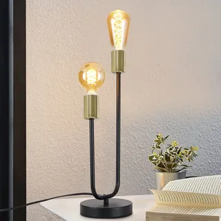 ZMH Tischlampe Vintage Nachttischlampe 2 Flammig E27 Schwarz-Gold Industrial Schreibtischlampe Retro Metall für Wohnzimmer Schlafzimmer Esstisch Hotel - Gold, Bronze, Schwarz