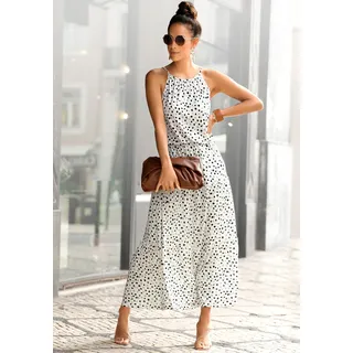 Buffalo Maxikleid mit Pünktchendruck, fließendes Sommerkleid, Jerseykleid, weiß
