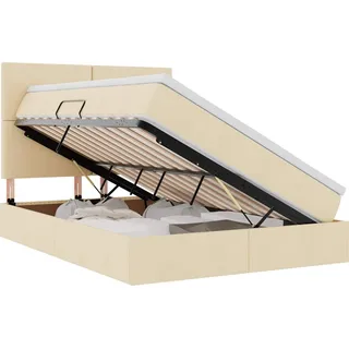 LED-Speicherbett mit Matratze Creme 140 x 200 cm Stoff - Creme