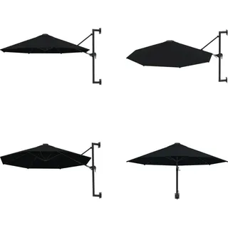 vidaXL Sonnenschirm Wandmontage mit Metallmast 300 cm Schwarz - Sonnenschirm - Sonnenschirme - Gartenschirm - Gartenschirme - Schwarz