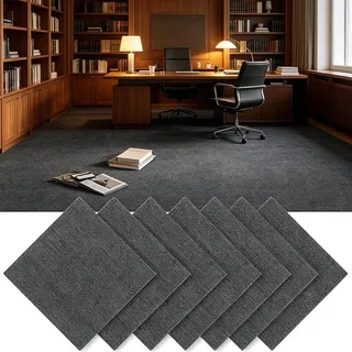 uyoyous Teppichfliesen 20 Stück, 50 x 50 cm Fliesen mit Klebepatch, Teppiche, Rutschfeste Bodenbelag, Strapazierfähiger Teppichboden für den Innenbereich, Geeignet für Wohnräume Dunkelgrau