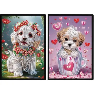 DCIDBEI Diamond Painting Notizbuch 2er Set DIY 5D Diamant Malerei Notizbuch A5 Tagebuch Hunde Skizzenbuch Tagebuch Journal Buch Frauen Schreibblock Geschenke Geburtstag Weihnachten Notizbücher