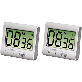 Xavax Digitaler Küchentimer (Eieruhr mit Timer- und Stopp-Uhr-Funktion, Befestigung via Magnet, Clip, Hänger oder Aufsteller, batteriebetriebener Kurzzeitmesser) weiß (Packung mit 2)