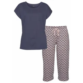 VIVANCE DREAMS, Damen, Gr. 36/38, (dunkelblau, hellrosa, gemustert), Single Jersey, Obermaterial: 100% Baumwolle, gemustert, loose fit 3/4-Länge, Rundhals, angeschnitten Aufschlag, Homewear-Sets Capri-Pyjama, mit gemusterter Schlafhose, Topseller