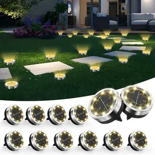 Dankeled 12 Stück Solar Bodenleuchten Aussen - 8 LED Warmweiß Solarlampen für Außen Garten, IP65 Wasserdicht Solarleuchten Gartenbeleuchtung für Auffahrt Weg Rasen Gehweg Patio (Edelstahl+Kunststoff)