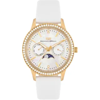 Rhodenwald & Söhne Damen Uhr analog Quarz Multifunktion(en) mit Echtleder Armband weiß Verziert mit Kristallen 10010433
