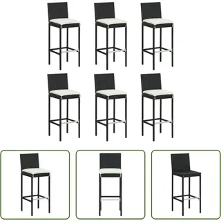 The Living Store Barhocker mit Kissen 6 Stk. Schwarz Poly Rattan - Schwarz