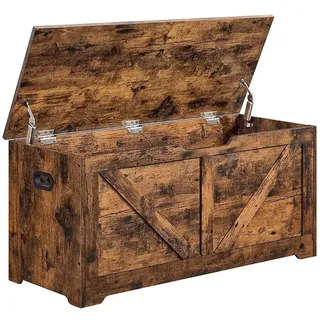 VASAGLE Boxxx Truhe , Braun , Holzwerkstoff , Vintage , 100x46x40 cm , Tragegriff, Deckel aufklappbar , Kleinmöbel, Truhen, Truhenbänke