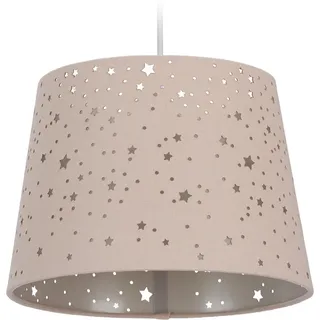 Relaxdays Kinderzimmerlampe Sterne, hängende Schirmlampe für Mädchen, Sternenhimmel Motiv, E27, runder Stoffschirm, rosa, Metall, Textil, Kunststoff, 27x122x27 cm Lampen - Leuchten, Kinderzimmerlampen