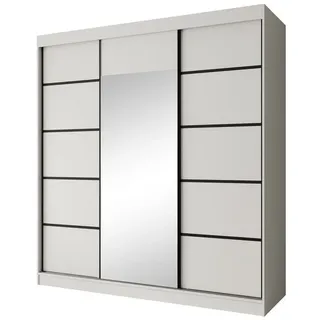 beautysofa 3-türig Kleiderschrank mit Sprossen Monika modernes Spiegelschrank mit Schiebetüren 200 cm Schrank mit Schubladen, Farbe: Weiß, Sprossen: Schwarz - Weiß