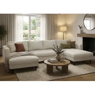 Wohnlandschaft TRENDMANUFAKTUR "Amazing II, wahlw. mit Schlaffunktion & Bettkasten, Fuß schwarz", wollweiß, B:305cm H:81cm T:161cm, Sofas, Wohnlandschaft, Sofa in U-Form, in Cord, Struktur LEO o. Struktur LINO, Breite 305 cm