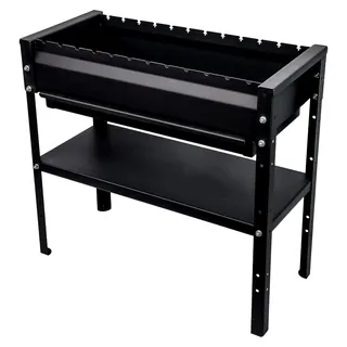 Mangal Grill 80 cm Holzkohlegrill, 2 mm Stahl, bis 12 Spieße, manuell 3 Positionen, ausziehbare Ascheschublade, höhenverstellbare Ablage, inkl. Zange & Schürhaken, ca. 25–26 kg - Schwarz