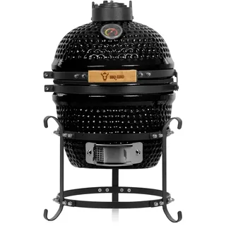 BBQ-Toro Kamado Grill Holzkohlegrill Haiiro Ø 32 cm | Schwarz | Mini Holzkohlegrill mit Thermometer & Holzgriffen | Keramikgrill rund | Ceramic Grill Ei, Smoker, BBQ Grillofen, Kamado BBQ