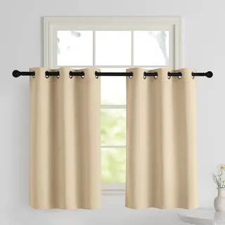 PONY DANCE Scheibengardinen Kurze Blickdichte Gardinen für Küchenfenster | 2er Set, H90 x B106 cm, Biscotti Beige, Sonnenschutz, Thermo Vorhang gegen Hitze, Sichtschutz, mit Ösen, für Wohnzimmer
