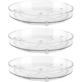 JIEHIN 3 Stück 23cm Lazy Susan Drehteller Organizer, Kühlschrank Drehteller Organizer, Transparent Küche Drehtablett Drehbares Gewürzregal rund Gewürzhalter Organizer für Öl Soßen Gewürzflaschen