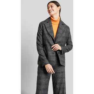 Kurzblazer BUGATTI, Damen, Gr. 34, grau (dunkelgrau), 63% Polyester, 34% Viskose, 3% Elasthan, kariert, normal, gerader Abschluss, Blazer Kurzblazer, mit viel Bewegungsfreiheit