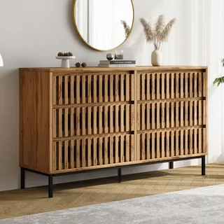 Sideboard, 6 Schubladen, schmal, 5 Stützbeine, Holzfarbe, modern