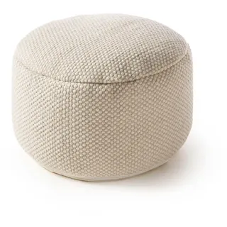 benuta pure Woll-Pouf, Weiß 55x55x30 cm
