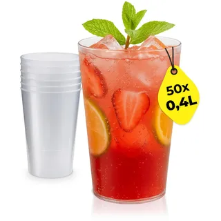 Silverkitchen 50x Mehrweg Plastikbecher 0,4 L – Stapelbare Partybecher - Spülmaschinenfeste Hartplastik Becher für Events, Partys & Gastronomie