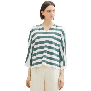 Kapuzenpullover TOM TAILOR, Damen, Gr. M (38), grün (grün melange knit stripe), Stoff, Obermaterial: 35% Baumwolle, 35% Lyocell, 30% Polyester, gestreift, regular fit, V-Ausschnitt, Pullover Kapuzenpullover, mit weitem V-Ausschnitt