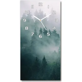 Wanduhr aus Glas – 30x60 cm - Glasbild - Glasuhr - Gehärtetes Glas -Nebel über dem Wald - Grau