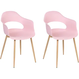 Beliani Esszimmerstuhl Kunststoff rosa/braun 2er Set