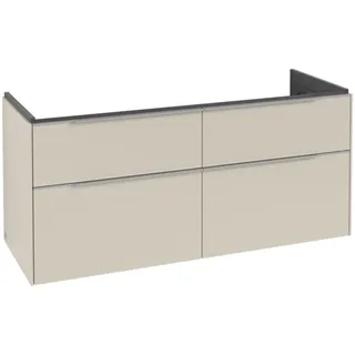 Villeroy & Boch Subway 3.0 Waschbeckenunterschrank, LED-Beleuchtung, 4 Auszüge, Waschbecken mittig, 1272x576x478mm, C602L0VN, Farbe: Front/Korpus: Cashmere Grey, Griff: Aluminium glänzend
