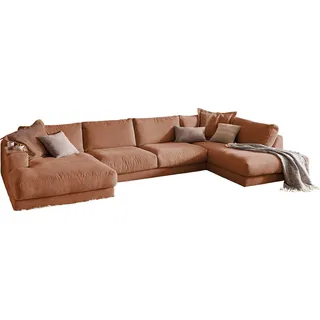 KAWOLA Sofa MADELINE Wohnlandschaft U-Form Cord rost Longchair links