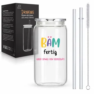 Joymaking Trinkgläser mit Deckel und Strohhalmen für Eiskaffee Cola Milchtee Eistee Soda 17oz - BÄM fertig, Longdrinkgläser, Abschluss Geschenke, Bestanden Geschenke für Mädchen Jungen
