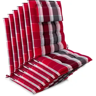 Beautissu 6er Set Sun-HL Hochlehner Auflage 120x50x8cm Rot-Gestreift