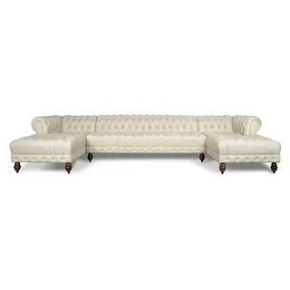 Chesterfield Couch U-förmig Sofa Klassische Leder Wohnlandschaft Ecksofa - 366 - Silber