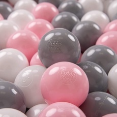 KiddyMoon 700 ∅ 7Cm Kinder Bälle Spielbälle Für Bällebad Baby Plastikbälle Made In EU, Weiß/Grau/Puderrosa
