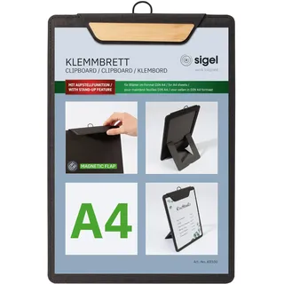SIGEL KB220 Klemmbrett DIN A4 dunkelgrau/beige, mit Aufstellfunktion, stabiles, stylisches Clipboard mit edler Leinenstruktur, strapazierfähig und leicht abwischbar, für Speisekarten