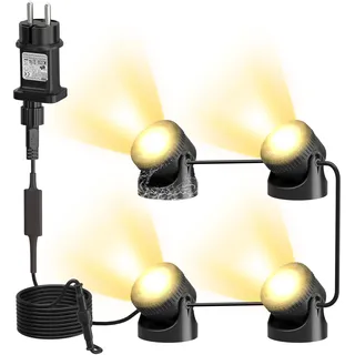 SoulBay Teichbeleuchtung, 4er Unterwasser LED Licht mit mit Timer, IP68 Wasserdichte LED Unterwasser Poolbeleuchtung Teichlichter für Teich Pool Patio Garten Brunnen Innen Außen Deko