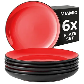 MIAMIO – 6 teiliges Teller/Speiseteller Set aus Steingut Keramik Geschirr Set - Le Papillon Kollektion (Rot, Kleine Teller (6x))
