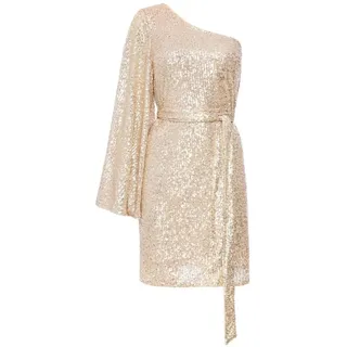 Swing Fashion Gold-Champagner Pailletten Nicky Kleid 36(S) | EIN-Schulter-Schulterfreies Kleid | für Abend, Party, Hochzeit, Silvester