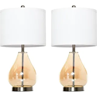 Tischlampen Set 2Er-Set Nachttischlampen Mit E27-Fassung, 40W, Glas, Leinen, Stahl, Bernstein, Ø30 X 56H Cm