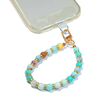 AMAYO - Naturstein Handykette Universal, Handyanhänger, Handy Perlen Schlüsselband, Handschlaufe, Armband, Handyband, kompatibel mit jedem Handy, Smartphone und Handy Hülle (Mixed Amazonite)