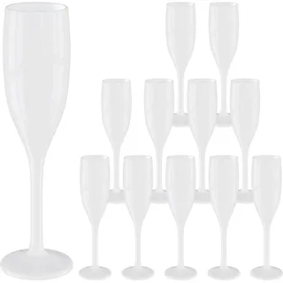 WELLGRO Sektgläser Set 150 ml Kunststoff weiß bruchsicher BPA-frei Mehrweg Champagnergläser Sektkelche Stielglas, Stückzahl:12 Stück