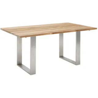 Gartentisch , Silberfarben, Teakfarben , Holz, Metall , Teakholz , massiv , rechteckig , Kufe , 95x76x160 cm , Gartenmöbel, Gartentische, Gartentische