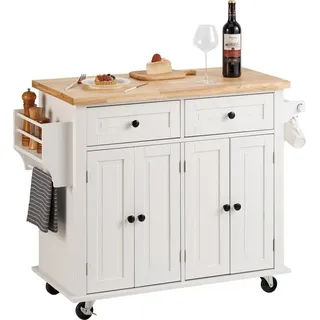 Kücheninsel Deluxe - Servierwagen & Rollwagen 1100 x 450 x 825mm - 136kg Max. Belastung - Küchenschrank mit 2 Schubladen, Handtuchhalter & Massivholz - Mikrowellenschrank & Küchenrollwagen