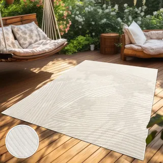 Outdoor Teppich Wetterfest Balkon Wohnzimmer Skandi Muster Boho Einfarbig Modern beige Creme Grösse 240x340 cm - Creme