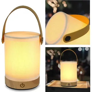 ZMH LED Tischlampe Kabellos Nachttischlampe Touch Dimmbar - Holz Stoff Lampenschirm Tischleuchte Modern Akku Nachtlicht Vintage Nachttischleuchte - Beige