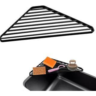 Abtropfgestell Geschirr Aufrollbares Abtropfgitter, Spülbeckenecke Dreiecksecke Spüle Abtropffläche, Gusseisen EIN Stück Geschirrabtropfgestell Robust und Langlebig, Geeignet für Die Küche, Schwarz